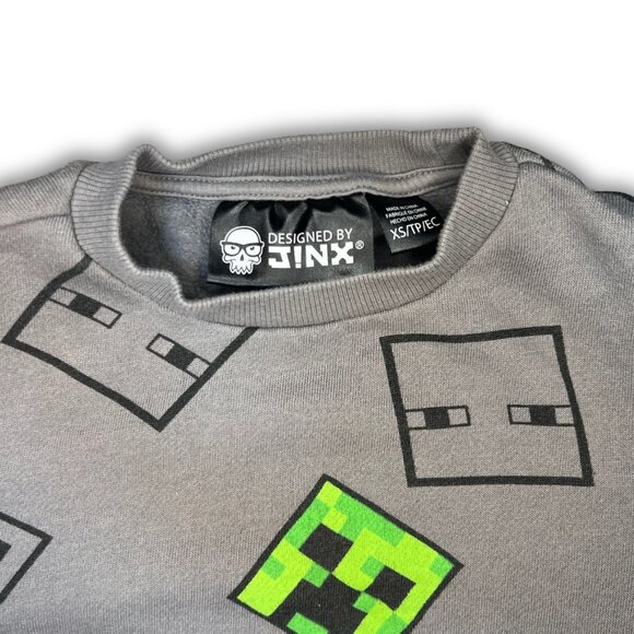Jinx X Minecraft Creeper & Mob Pattern Kids Sweater - Gray & Green Graphic Desig - Picture 6 of 6